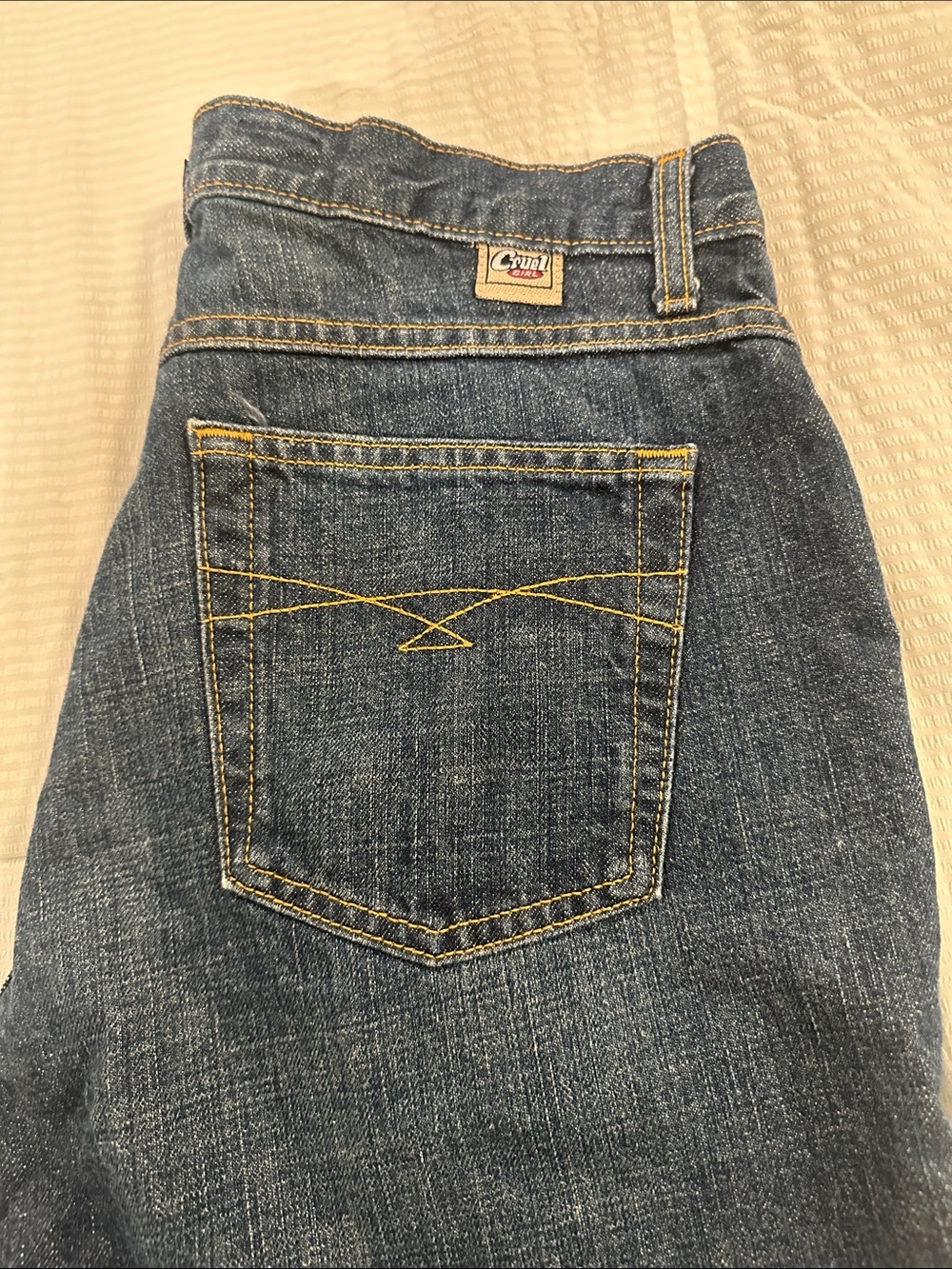 Cruel Girl High-Rise Women's Dark Blue Jeans with Yellow Stitching